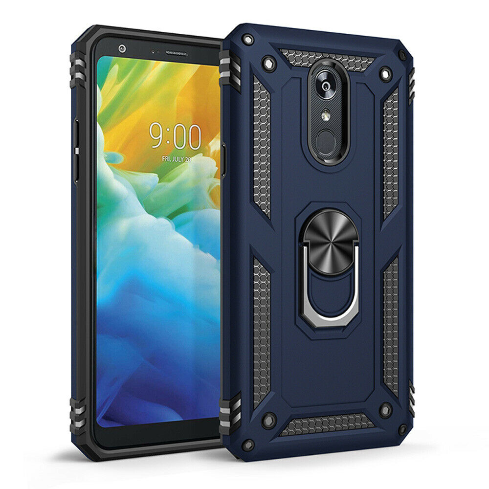 LG Stylo 5 Tech Armor RING Grip Case with Metal Plate (Navy Blue)